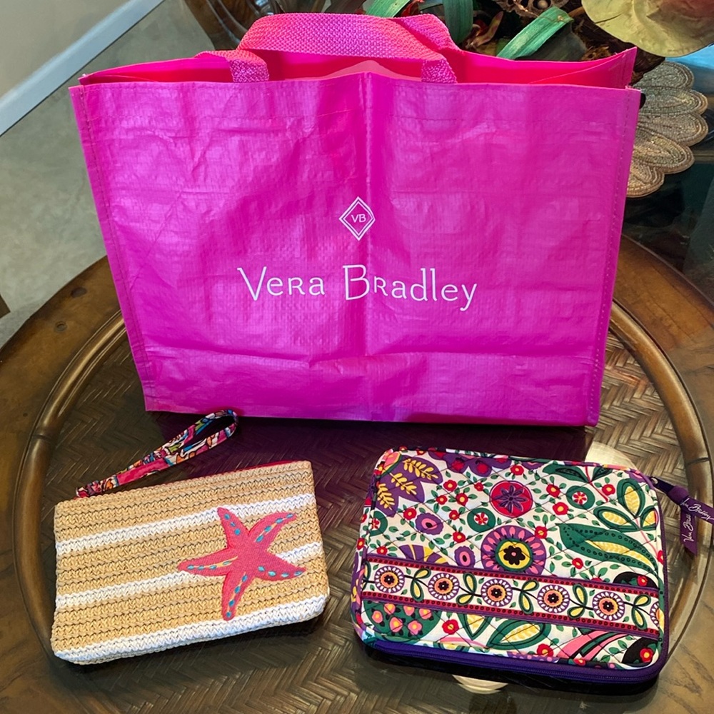 Vera Bradley wristlet, tech case and shopping bag